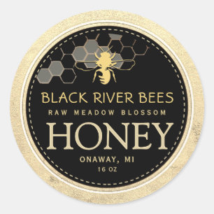 Honeycomb & Bee Raw Honey Iridescent Yellow Border Classic Round Sticker