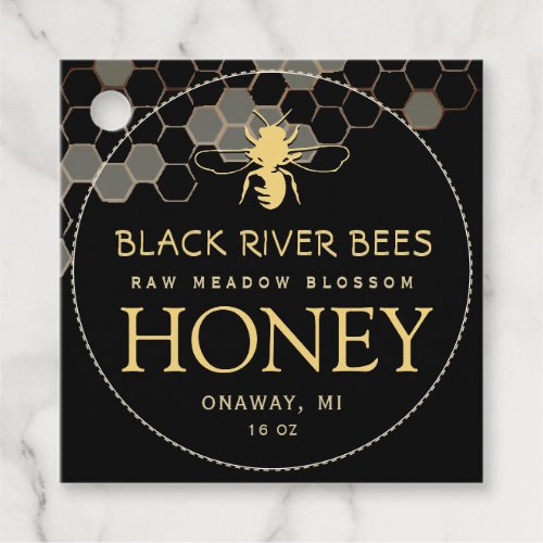 Honeycomb  Bee Raw Honey Jar Tag Black
