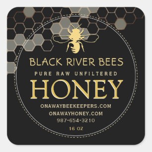 Honeycomb & Bee Raw Honey Label Black