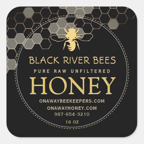 Honeycomb  Bee Raw Honey Label Black