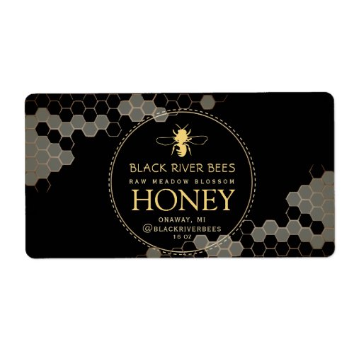 Honeycomb Bee Raw Honey Label Black Shipping Label