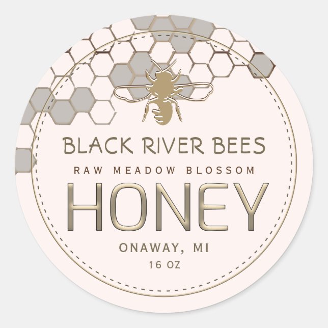 Honeycomb & Bee Raw Honey Label Blush Pink (Front)