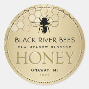 Honeycomb & Bee Raw Honey Label Gold