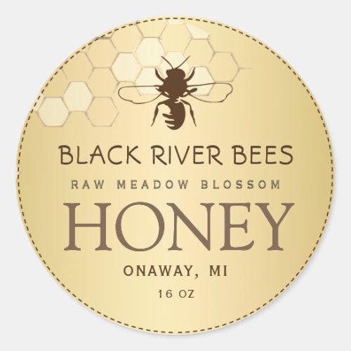 Honeycomb  Bee Raw Honey Label Gold Gradient