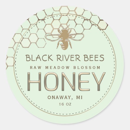 Honeycomb  Bee Raw Honey Label Pale Green