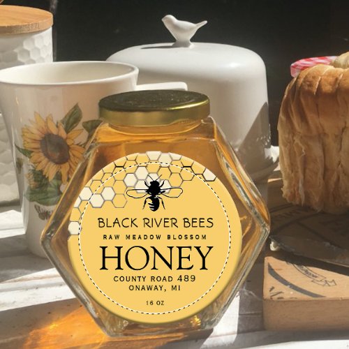 Honeycomb  Bee Raw Honey Label Provence Yellow