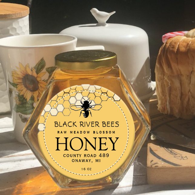 Honeycomb & Bee Raw Honey Label Provence Yellow (Creator Uploaded)
