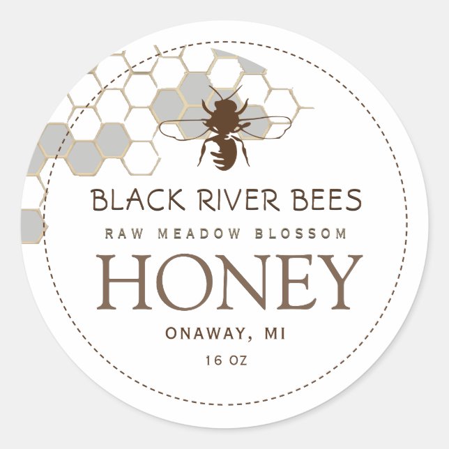 Honeycomb & Bee Raw Honey Label White (Front)