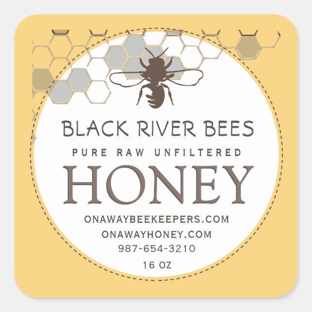 Honeycomb & Bee Raw Honey Label Yellow (Front)