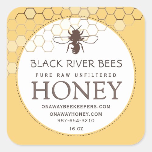 Honeycomb  Bee Raw Honey Label Yellow