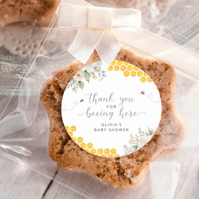 Honeycomb Bee Summer Baby Shower Thank You Classic Round Sticker (Creator Uploaded)