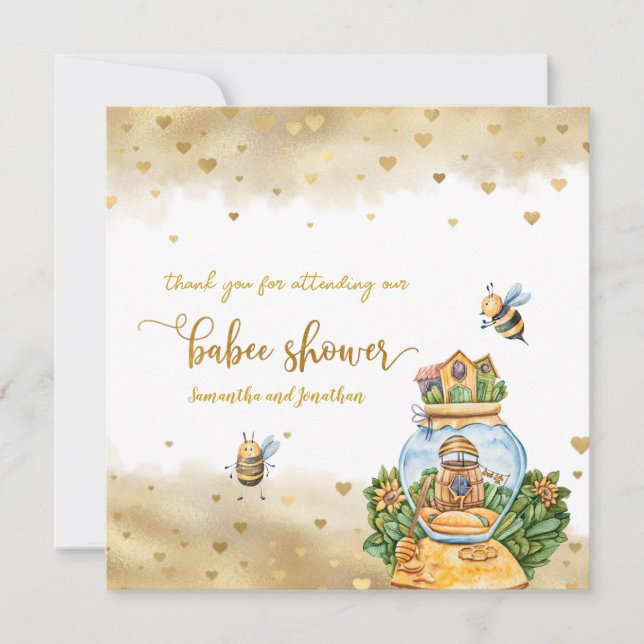 HoneyComb Bee Theme Baby Shower Thank You Card (Front)