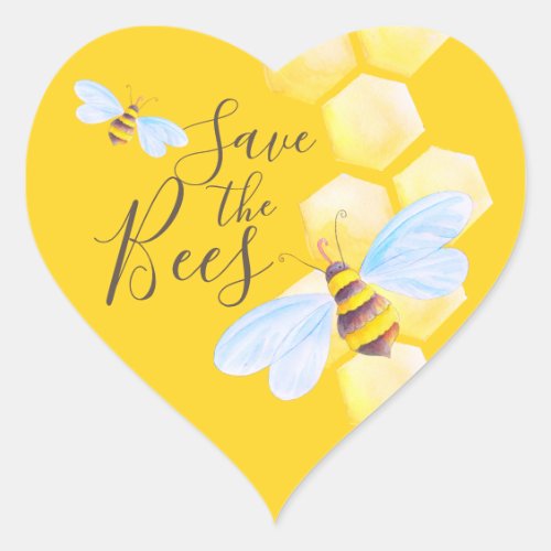 Honeycomb bee watercolor art yellow save the bees heart sticker