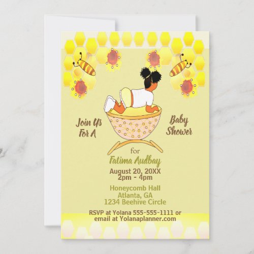 Honeycomb Beehive African American Baby Shower Invitation