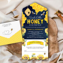 Honeycomb Beehive Honey Bee Navy Blue Baby Shower All In One Invitation