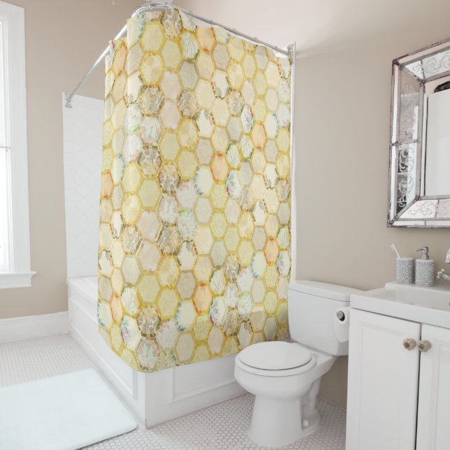 Honeycomb beehive vintage flowers bee shower curtain (In Situ)
