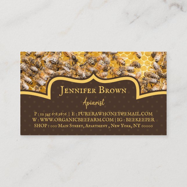 Honeycomb beekeeper pureraw farm Apiary Business Card (Back)