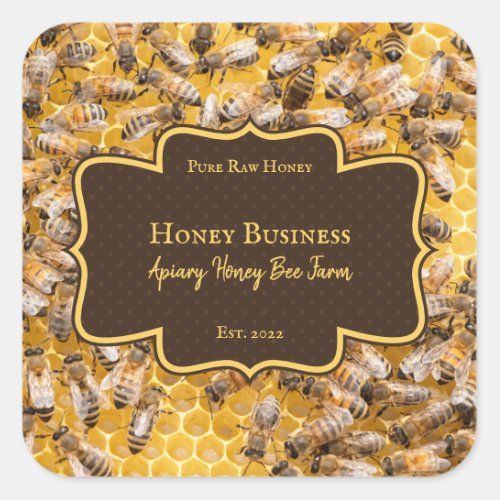 Honeycomb beekeeper pureraw farm logo Apiarist Square Sticker