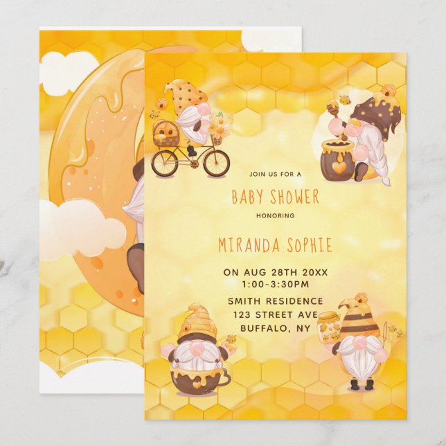 Honeycomb Bees Gnomes Baby Shower Invitation (Front/Back)