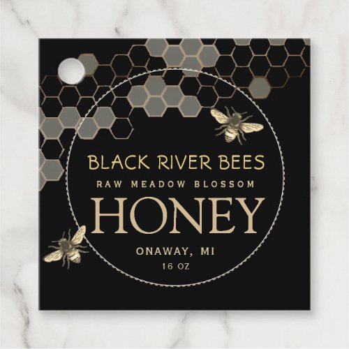 Honeycomb  Bees Honey Jar Neck Tag Black