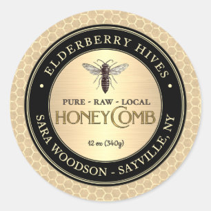 Honeycomb Black Gold Honey Label Vintage Queen Bee
