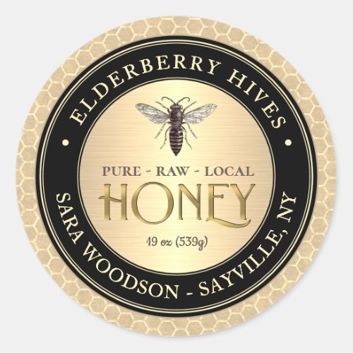 Honeycomb Black Gold Honey Label Vintage Queen Bee