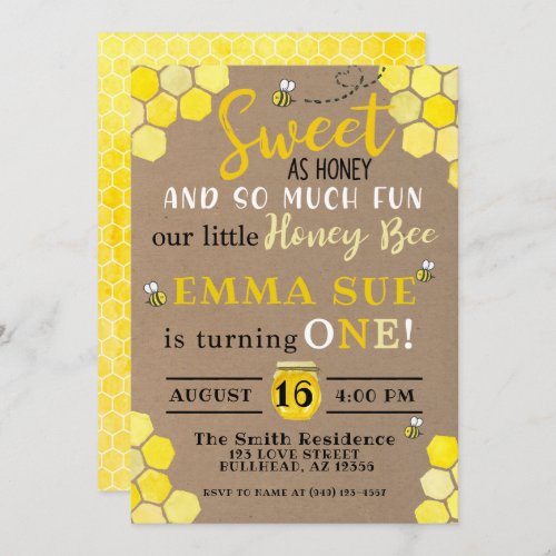 Honeycomb Bumble Bee 1st Birthday Invitation