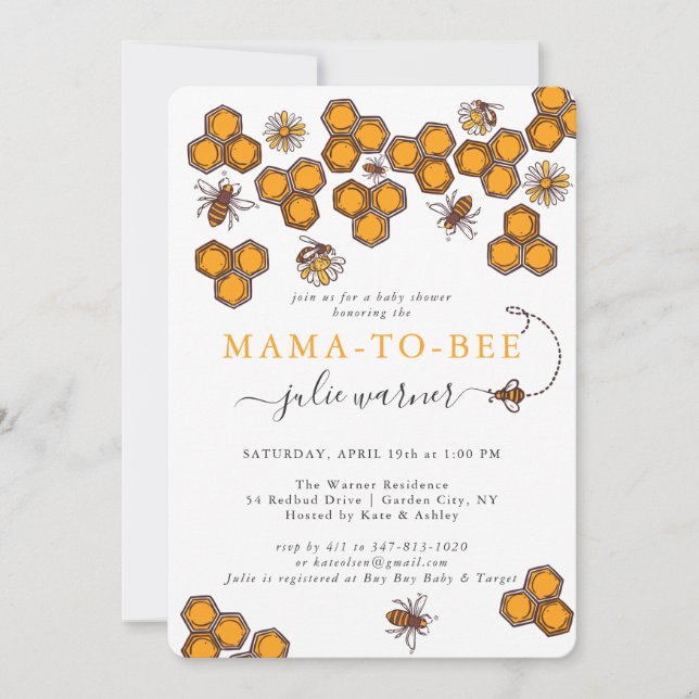 Honeycomb Bumble Bee Baby Shower Invitation (Front)