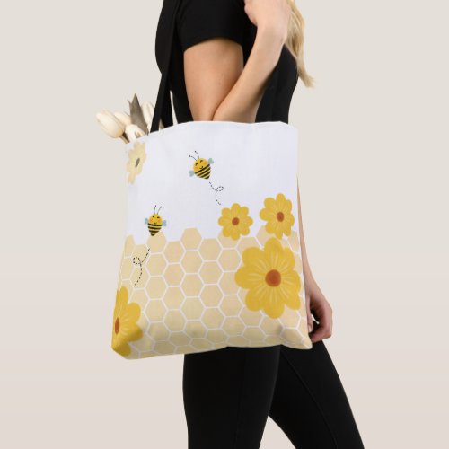 honeycomb Bumble Bee Flying Yellow Flowers Tote Bag