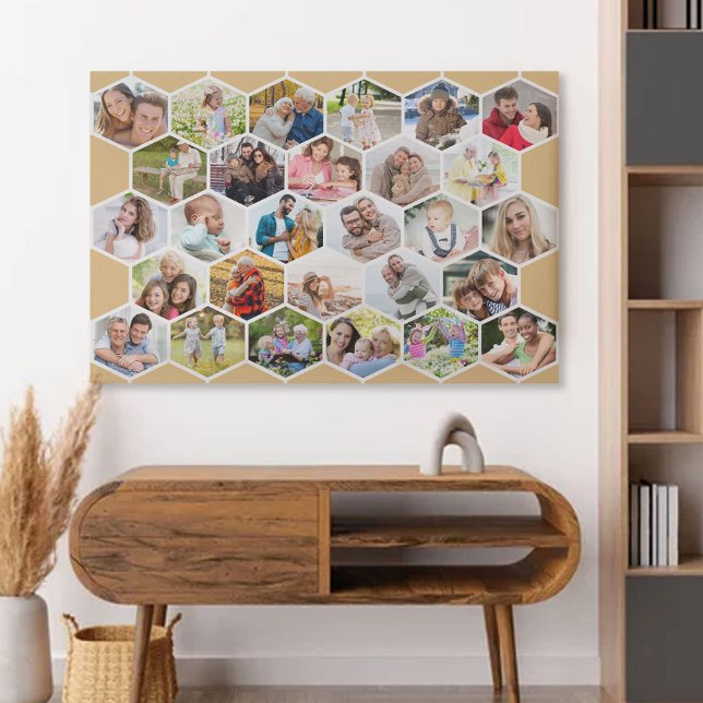 Honeycomb Collage 28 Photo Wall Honey Beige Faux Canvas Print (Creator Uploaded)