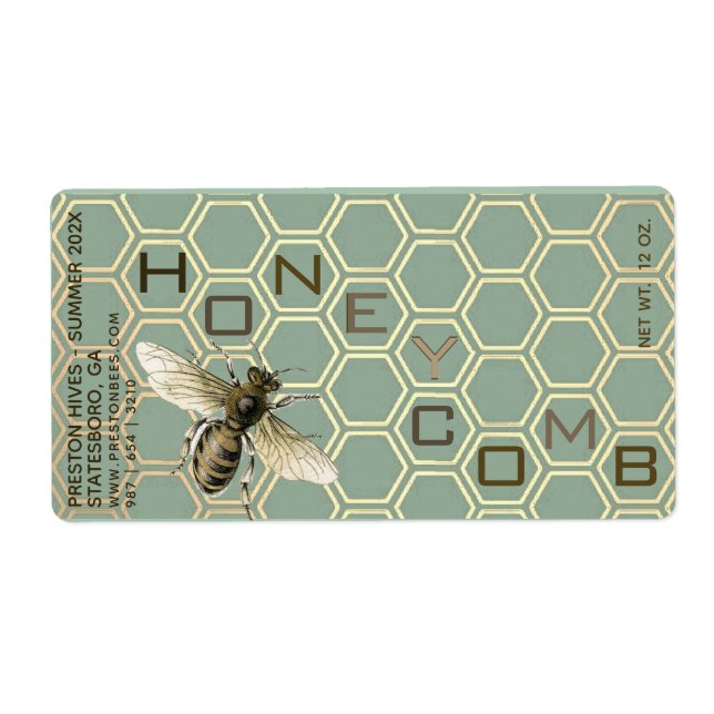 Honeycomb Container Label with Comb Honeybee Date (Front)