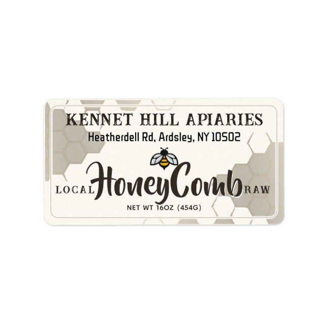 Honeycomb & Cute Bee Raw Honeycomb Label Ivory (Front)