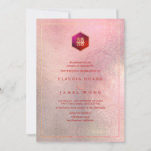 Honeycomb Double Happiness Ombre Rose Invitation