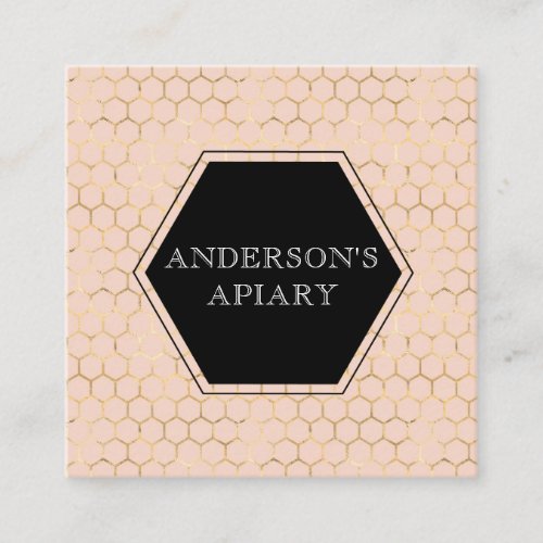 honeycomb faux gold foil apiary square business card