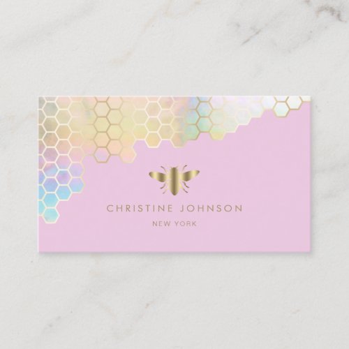 honeycomb faux gold foil bee business card