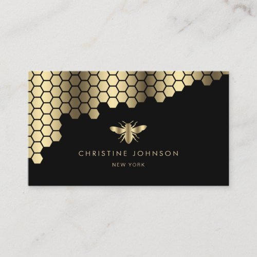 honeycomb faux gold foil bee business card