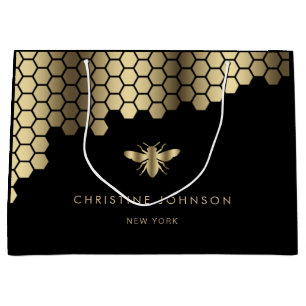 honeycomb faux gold foil bee design large gift bag
