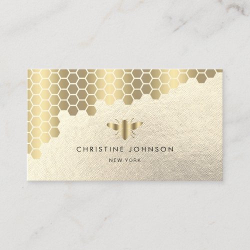 honeycomb faux gold foil bee logo business card