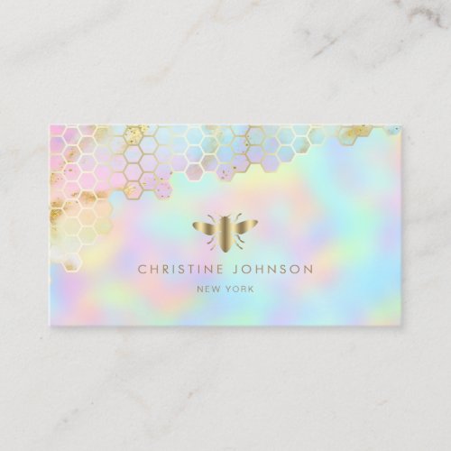 honeycomb faux gold foil bee pastel colors business card