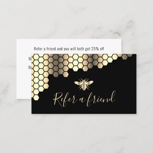 honeycomb faux gold foil bee referral card