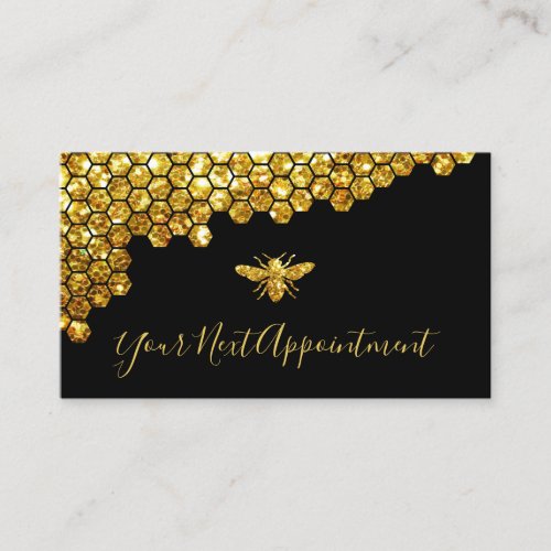 honeycomb faux gold glitter bee appointment card