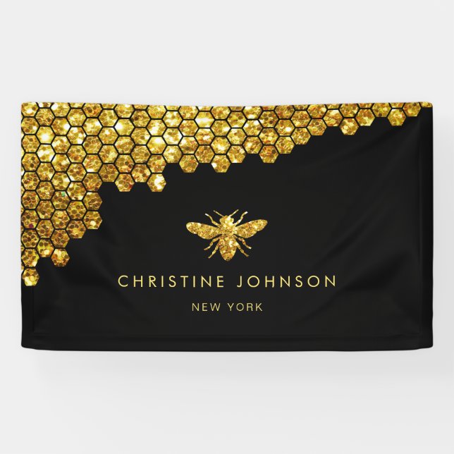 honeycomb faux gold glitter bee banner (Horizontal)