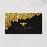 honeycomb faux gold glitter bee business card