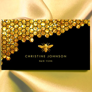 honeycomb faux gold glitter bee business card