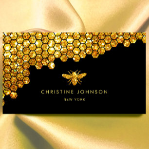 honeycomb faux gold glitter bee business card