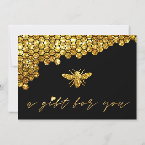 honeycomb faux gold glitter bee gift certificate invitation
