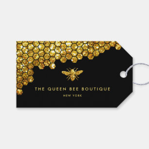 honeycomb faux gold glitter bee gift tags