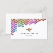 honeycomb faux rainbow glitter bee business card (Front/Back)