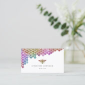 honeycomb faux rainbow glitter bee business card (Standing Front)