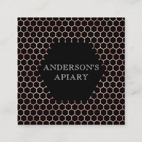 honeycomb faux rose gold foil apiary square business card